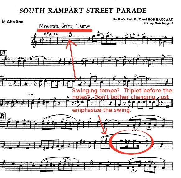 South Rampart Street Parade - swing eighths notation